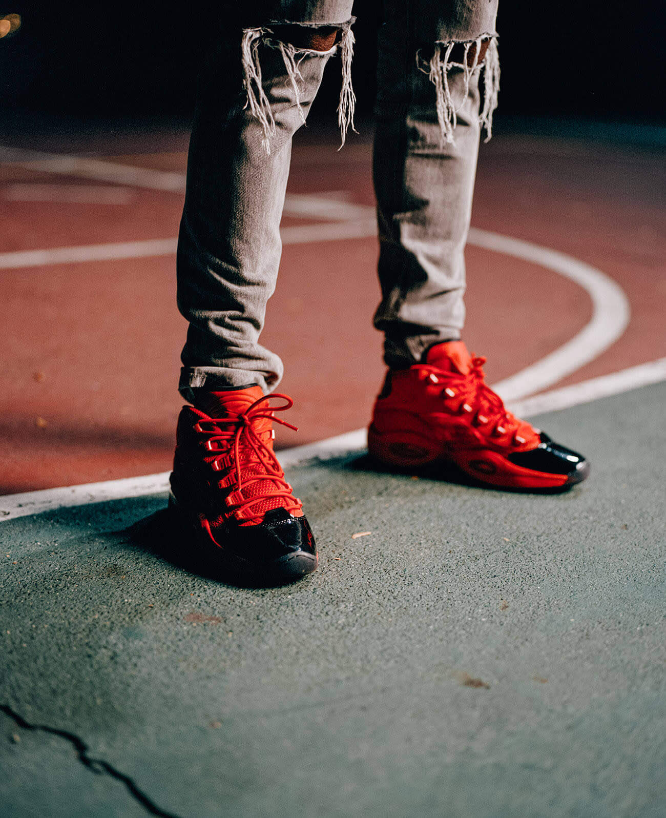 reebok question mid all red